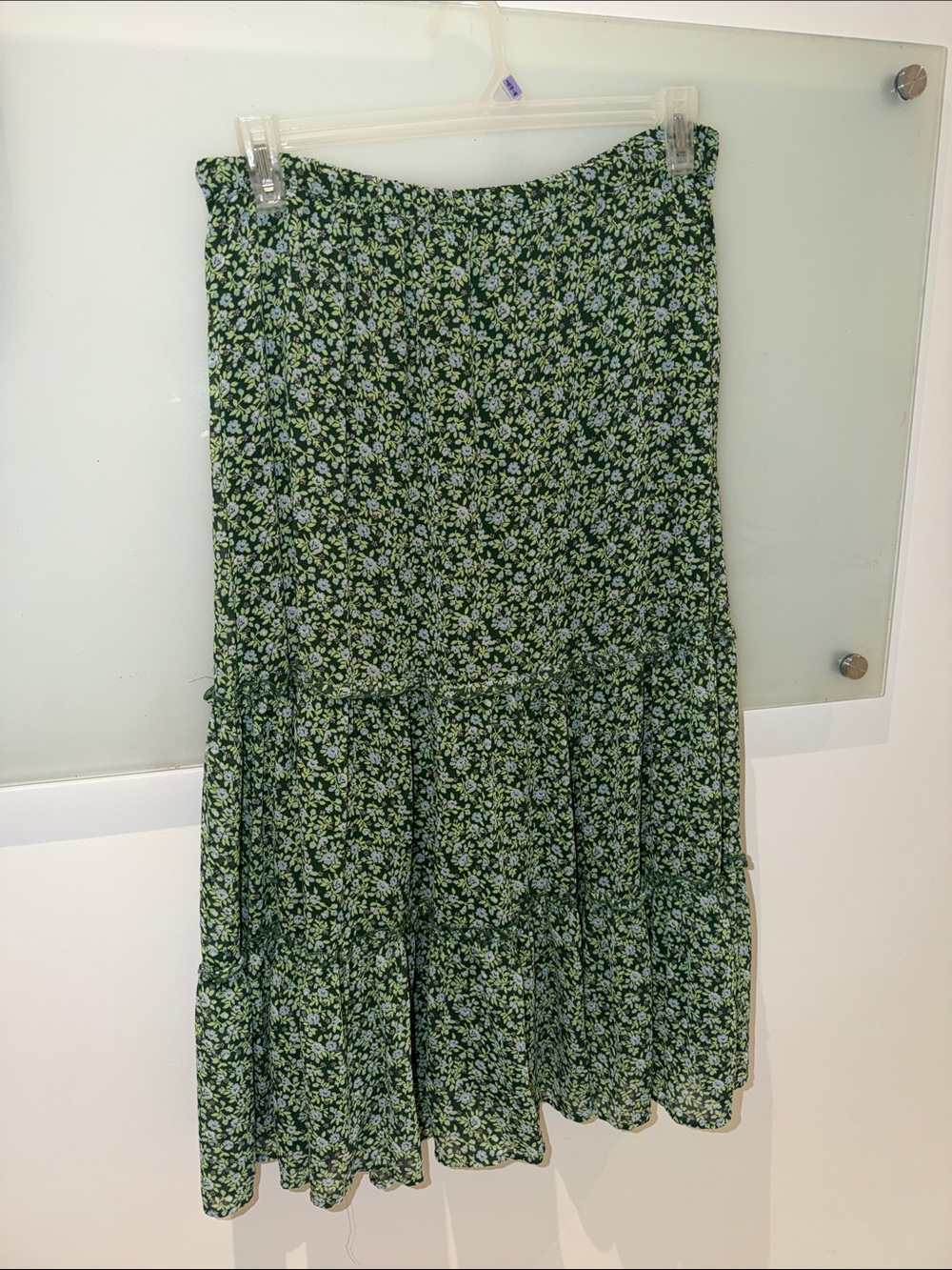 aerie Dark Green Floral Tiered Midi Skirt